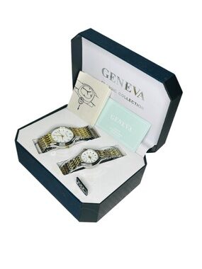 Geneva Gold and White Men's Watch Gift Set